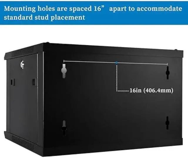Alt view image 4 of 5 - RackPath 6U Wall Mount Network Rack Cabinet  Quiet Cooling Fan, Locking Glass Door, 17.7 Deep (450mm), Removable Locking Side Panels, Fits 19 IT & A/V Equipment