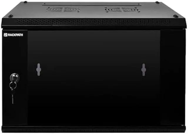 Alt view image 5 of 5 - RackPath 6U Wall Mount Network Rack Cabinet  Quiet Cooling Fan, Locking Glass Door, 17.7 Deep (450mm), Removable Locking Side Panels, Fits 19 IT & A/V Equipment