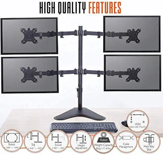 Alt view image 4 of 5 - Stand Steady 4-Monitor Mount | Height-Adjustable Stand with Stabilizing Base - Fits Most LCD/LED Monitors 17-32 in (Black)
