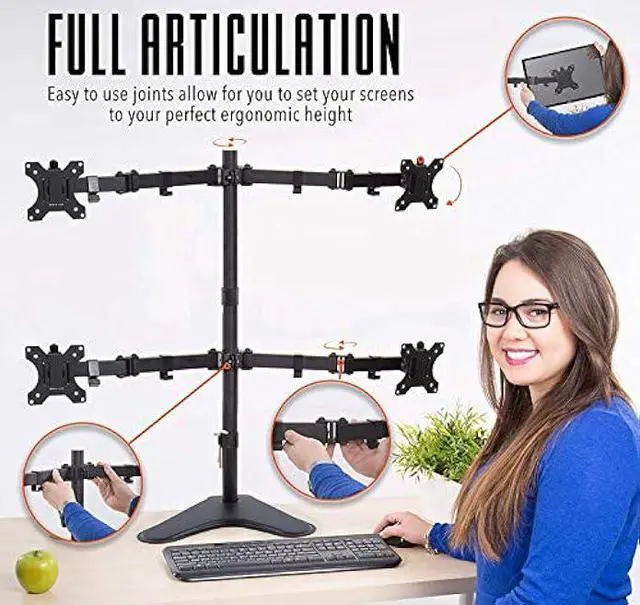 Alt view image 5 of 5 - Stand Steady 4-Monitor Mount | Height-Adjustable Stand with Stabilizing Base - Fits Most LCD/LED Monitors 17-32 in (Black)