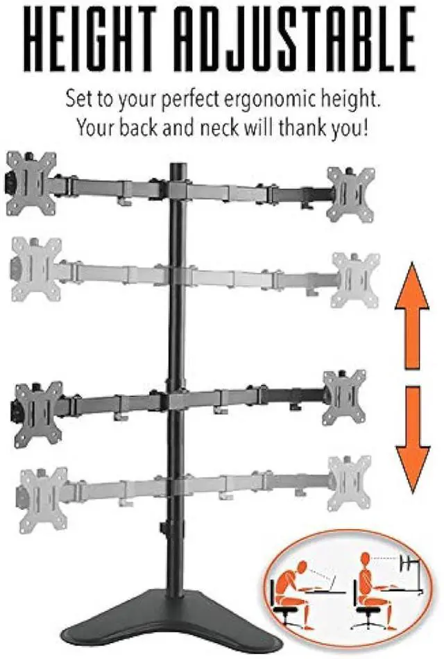 Alt view image 3 of 5 - Stand Steady 4-Monitor Mount | Height-Adjustable Stand with Stabilizing Base - Fits Most LCD/LED Monitors 17-32 in (Black)