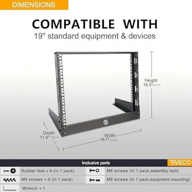 Alt view image 3 of 5 - RIVECO 8U Desktop Rack for Network & Audio, 19 Inch 2 Post Open Frame Cabinet with Reinforced Beam, Free Standing Tabletop Racks for IT Server Music Recording Studio AV Equipment