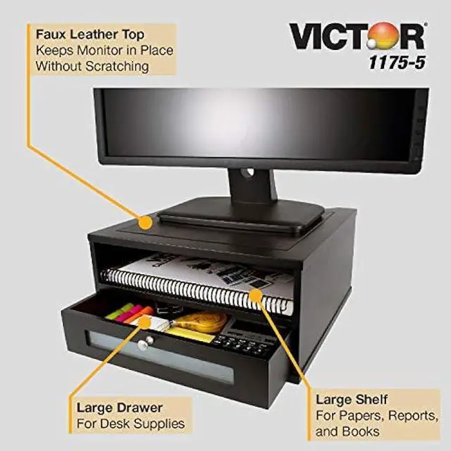 Alt view image 4 of 6 - Victor Midnight Black Collection 1175-5 Wood Monitor Stand/Riser