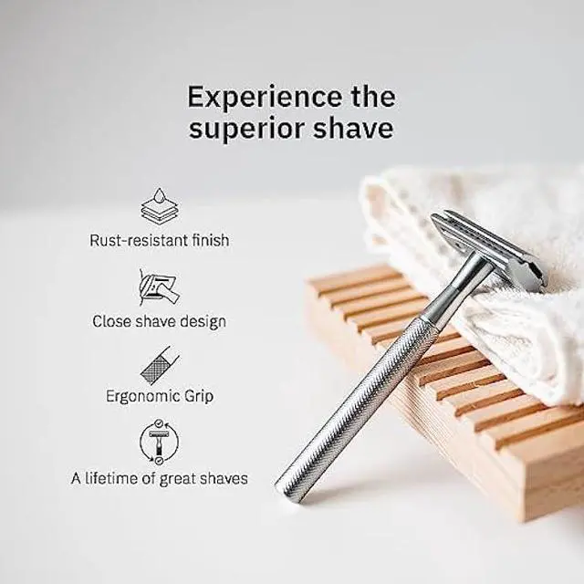 Alt view image 5 of 5 - Align Razor  Premium Single Blade Razors For Men, Double Edge Razor Blade, Safety Razor for Face and Beard, Shaving Razors for Men with Razor Stand and 5 Blade Refill (Classic Silver)