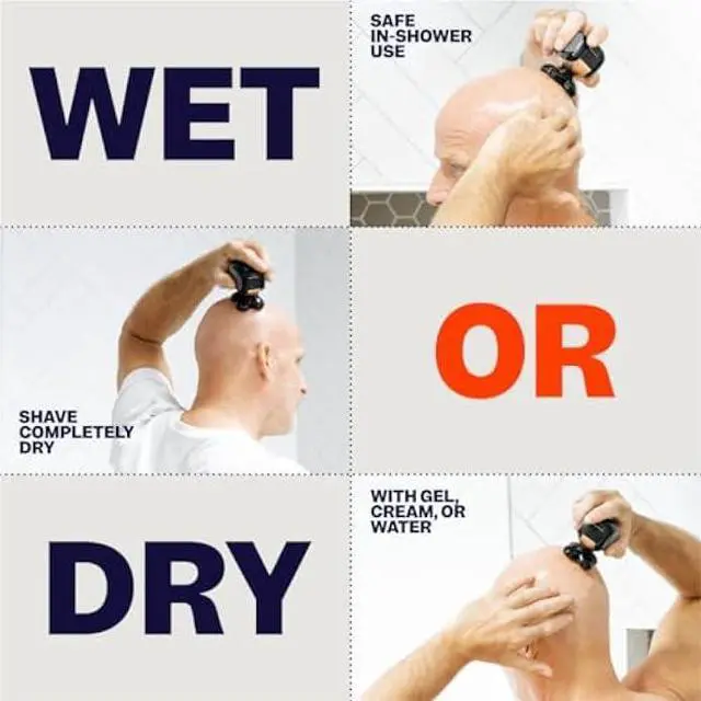 Alt view image 4 of 5 - Freebird FlexSeries Electric Head & Body Hair Shaver - Mens Cordless Rechargeable Wet/Dry Skull Bald Head Back & Groin Waterproof Razor with Rotary Blades, Clippers, Nose Trimmer, Brush, Massager