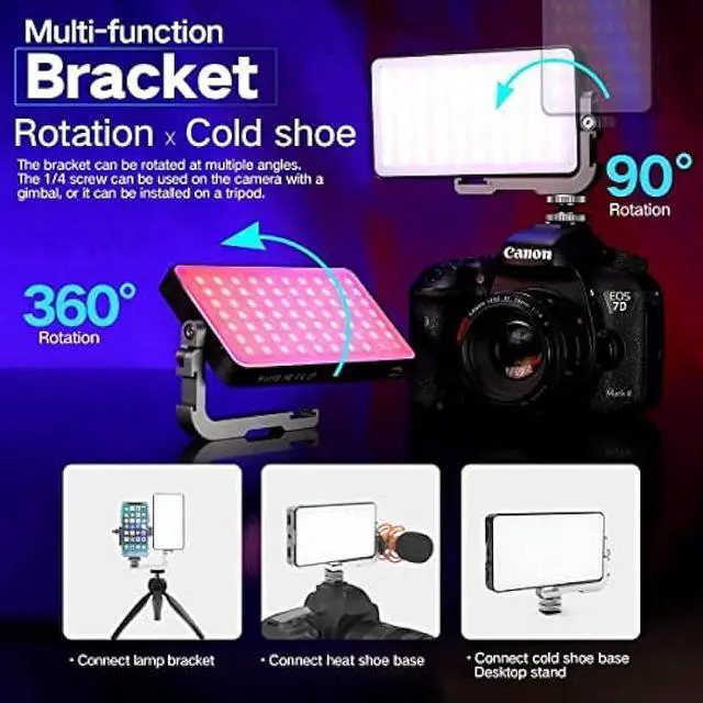 Alt view image 2 of 6 - G2 Pocket RGB Camera Light,32Wh Built-in 4300mAh Rechargeable Battery 360°Full Color Gamut 9 Light Effects,2600-10000K LED Video Light Panel with Aluminum Alloy Body, Adjustable Tripod Stand