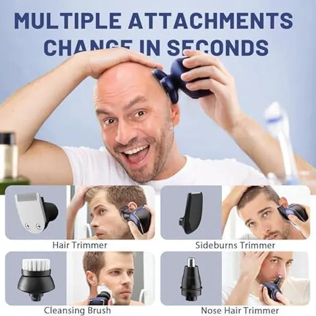 Alt view image 5 of 5 - Head Shaver 7D, Wyklaus Upgrade Head Shavers for Bald Men, Head Electric Razor with Nose Hair Trimmer, IPX6 Waterproof Wet/Dry Mens Grooming Kit, Anti-Pinch, LED Display, USB Rechargeable