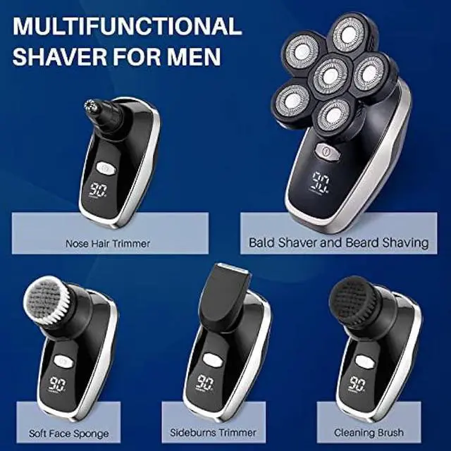 Alt view image 3 of 6 - Head Shavers for Bald Men Rotary Electric Razor Cordless Electric Shaver Rechargeable Head Shaver Waterproof Mens Head Razor Multifunctional Shaving Grooming Kit for Balder (Black)