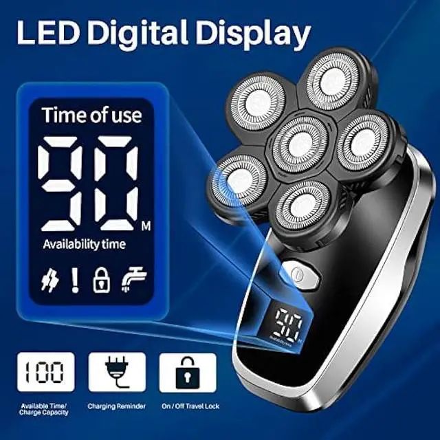 Alt view image 6 of 6 - Head Shavers for Bald Men Rotary Electric Razor Cordless Electric Shaver Rechargeable Head Shaver Waterproof Mens Head Razor Multifunctional Shaving Grooming Kit for Balder (Black)