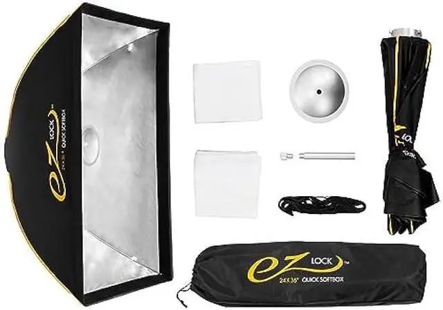 Main image of Glow EZ Lock 24x36 Quick Strip Rectangular Bowens Mount Softbox Lighting Kit with External, Internal Diffusers, Deflector Disk and Eggcrate Grid, Folding Softbox for Photography Studio Lighting