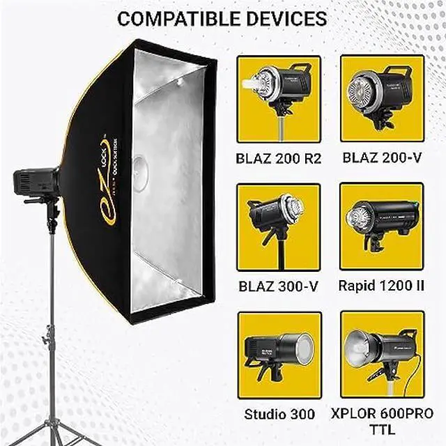 Alt view image 4 of 6 - Glow EZ Lock 24x36 Quick Strip Rectangular Bowens Mount Softbox Lighting Kit with External, Internal Diffusers, Deflector Disk and Eggcrate Grid, Folding Softbox for Photography Studio Lighting