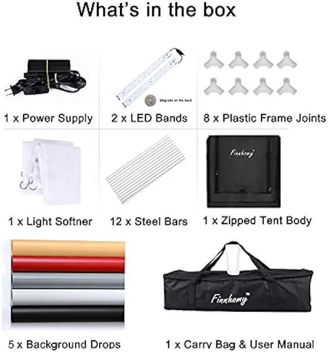 Alt view image 6 of 6 - Finnhomy Professional Portable Photo Studio Photo Light Studio Photo Tent Light Box Table Top Photography Shooting Tent Box Lighting Kit, 16 x 16 Cube