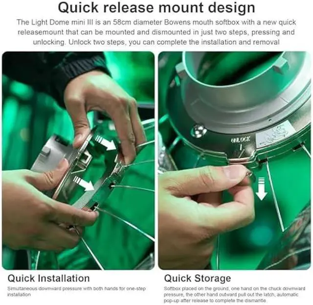 Alt view image 3 of 5 - Aputure Light Dome Mini III Softbox,Bowens Mount Octagonal Softbox Quick-Setup Soft Light Modifier for Video Light Aputure Amaran 200/100/300c/150c/60d s/60x s