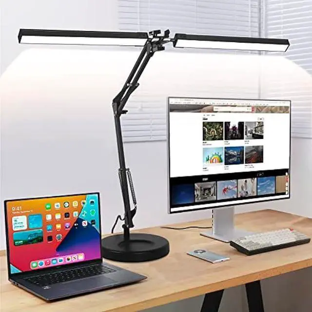 Main image of 2-in-1 LED Desk Lamp, 24W Brightestwith Table Lamp with Clamp, Desk Light with Flexible Swing Arm,3 Color Modes Stepless Dimmable Double Head Architect Desk Lamps for Home Office Workbench Reading
