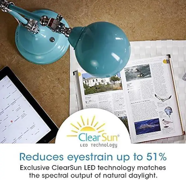 Alt view image 3 of 5 - OttLite Revive LED Desk Lamp with ClearSun LED Technology, Turquoise  3 Brightness Settings, Touch Activated Controls, USB Charging Port & 3 Adjustable Knobs for Precise Lighting - Great for Reading