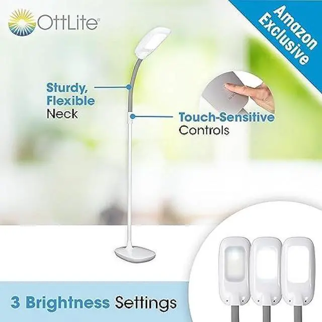 Alt view image 2 of 6 - OttLite LED Floor Lamp Adjustable Height with ClearSun LED Technology - Touch Controls & 3 Brightness Settings, Natural Lighting - Craft Daylight Floor Lamp for Living Room, Bedroom, Dorms & Reading