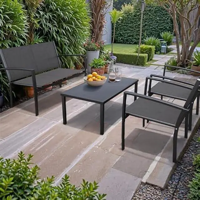 Alt view image 4 of 7 - Tuoze 4 Pieces Patio Furniture Set Outdoor Conversation Set with Glass Coffee Table Bistro Set with Loveseat Garden Yard Lawn and Balcony (Black)