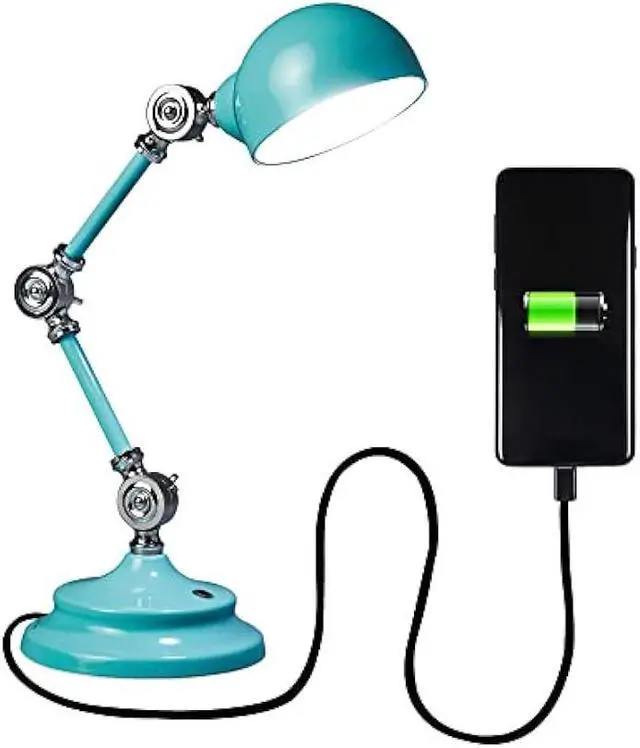 Alt view image 4 of 5 - OttLite Revive LED Desk Lamp with ClearSun LED Technology, Turquoise  3 Brightness Settings, Touch Activated Controls, USB Charging Port & 3 Adjustable Knobs for Precise Lighting - Great for Reading