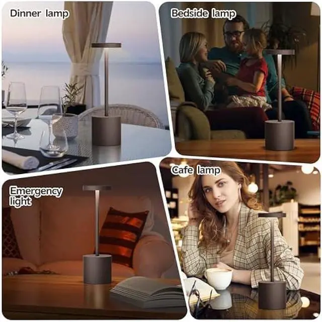 Alt view image 5 of 5 - 2Pack Cordless Table Lamp, Rechargeable LED Battery 5000mAh Metal USB Portable Powered Desk Lamp, 3 Levels Brightness Light for Restaurants Outdoor (2pack 10.25in ferrugino)