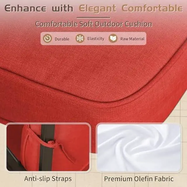 Alt view image 5 of 5 - Oakcloud 4Pcs Metal Outdoor Furniture Patio Conversation Set (Loveseat and Coffee Table, 2 Dining Chair) -Wrought Iron Patio Chair Set with Cushions (Red)