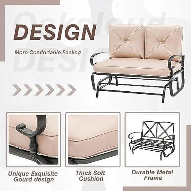 Alt view image 4 of 7 - 4 Pieces Metal Outdoor Furniture Patio Conversation Set, Glider Chairs Set with Round Side Table, Spring Lounge Chair Sets Metal Frame Wrought Iron Look (Brown)