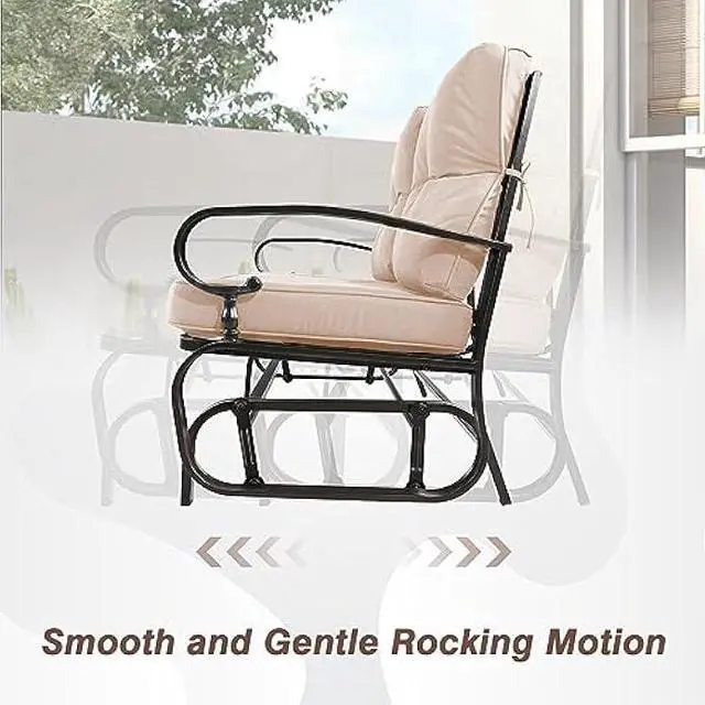 Alt view image 5 of 7 - 4 Pieces Metal Outdoor Furniture Patio Conversation Set, Glider Chairs Set with Round Side Table, Spring Lounge Chair Sets Metal Frame Wrought Iron Look (Brown)