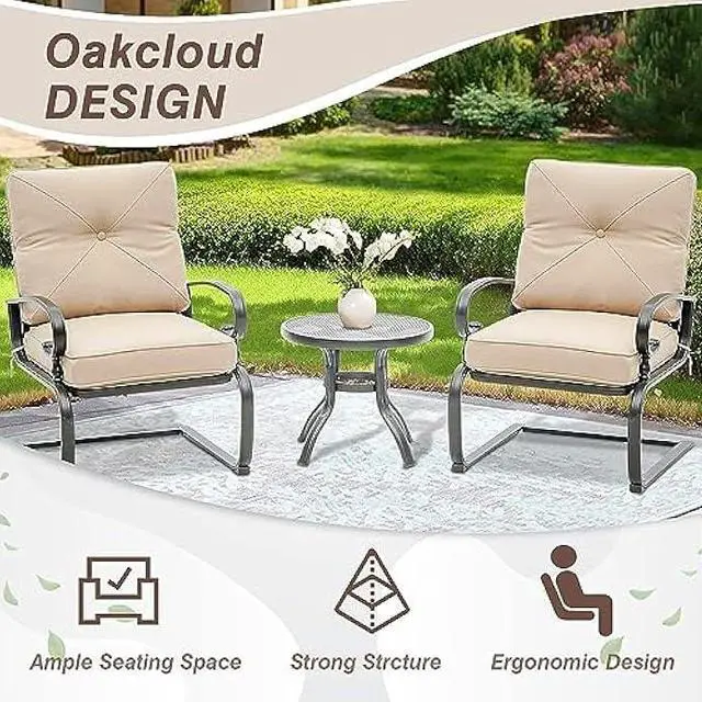 Alt view image 6 of 7 - 4 Pieces Metal Outdoor Furniture Patio Conversation Set, Glider Chairs Set with Round Side Table, Spring Lounge Chair Sets Metal Frame Wrought Iron Look (Brown)