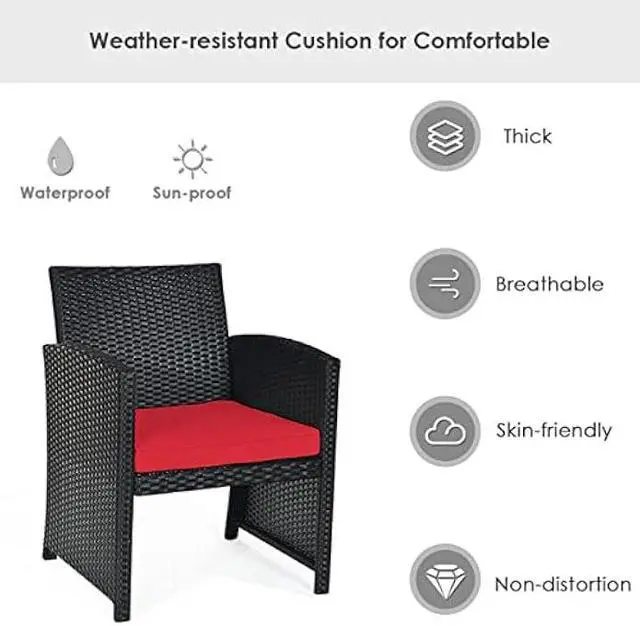 Alt view image 4 of 6 - KOTEK 4 Pieces Patio Furniture Set, Outdoor Rattan Wicker Patio Conversation Set, Outdoor Rattan Sofa and Table Set w/Cushions & Tempered Glass Tabletop for Garden, Lawn, Backyard (Red)
