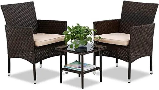 Main image of FDW | 3-Piece Patio Furniture Set | Brown | Outdoor Wicker Furniture with Coffee Table | Modern Rattan Chairs Conversation Set | Outdoor Seating | Weather-Resistant | for Porch, Garden, Lawn