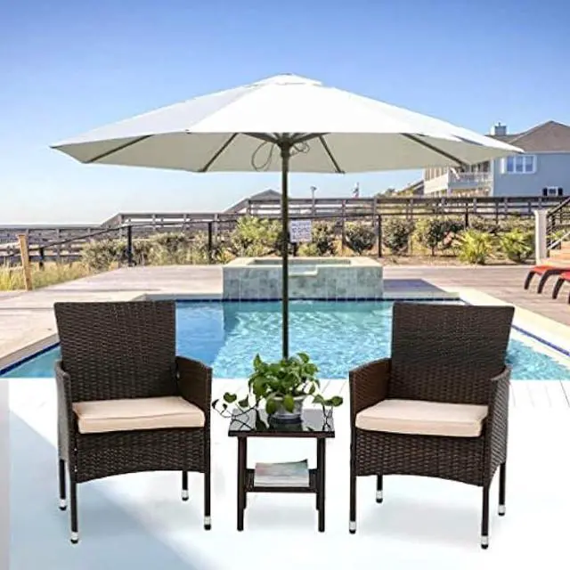 Alt view image 2 of 5 - FDW | 3-Piece Patio Furniture Set | Brown | Outdoor Wicker Furniture with Coffee Table | Modern Rattan Chairs Conversation Set | Outdoor Seating | Weather-Resistant | for Porch, Garden, Lawn