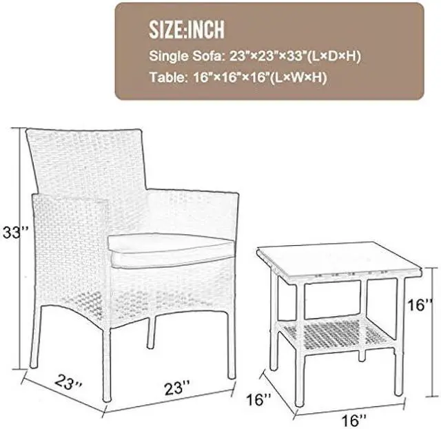 Alt view image 3 of 5 - FDW | 3-Piece Patio Furniture Set | Brown | Outdoor Wicker Furniture with Coffee Table | Modern Rattan Chairs Conversation Set | Outdoor Seating | Weather-Resistant | for Porch, Garden, Lawn