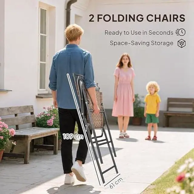 Alt view image 5 of 5 - Outsunny 4 Piece Outdoor Bar Set with Umbrella, Patio Dining Set with 2 Folding Chairs, Wave Textured Tempered Glass Table for Backyard, Garden, Deck, Poolside, Brown