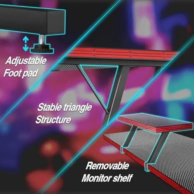 Alt view image 4 of 6 - VICTONE L Shaped Gaming Desk, Corner Desk with Monitor Stand, Computer PC Table for Home Office Writing Studying Working, Space-Saving, Easy Assemble(Black,51'')