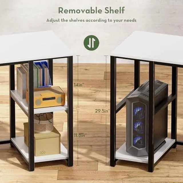 Alt view image 3 of 5 - SINPAID 40IN Computer Desk with Shelves, Cream White Sturdy Small Desk for Bedroom, Modern Gaming Table, Office Furniture