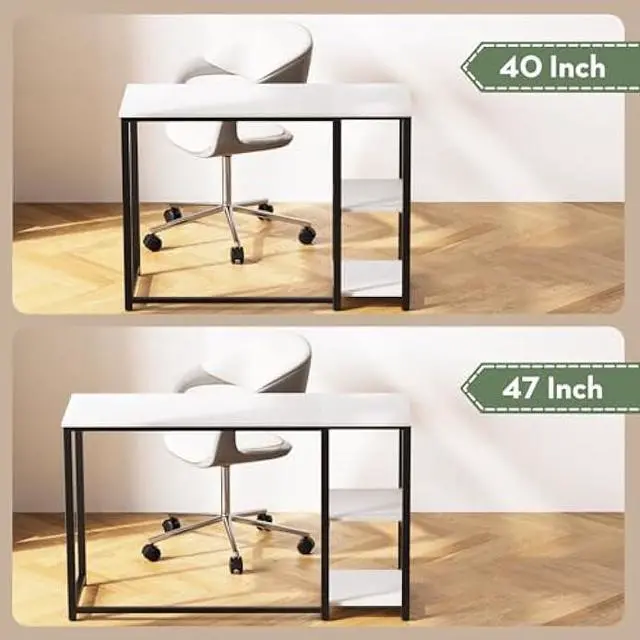 Alt view image 5 of 5 - SINPAID 40IN Computer Desk with Shelves, Cream White Sturdy Small Desk for Bedroom, Modern Gaming Table, Office Furniture