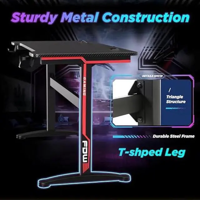 Alt view image 5 of 5 - FDW 47 Inch Computer Desk Gaming Desk Writing Desk Office Desk Student PC Desk Extra Large Modern Ergonomic Racing Style Table Workstation for Adult Teens,Black