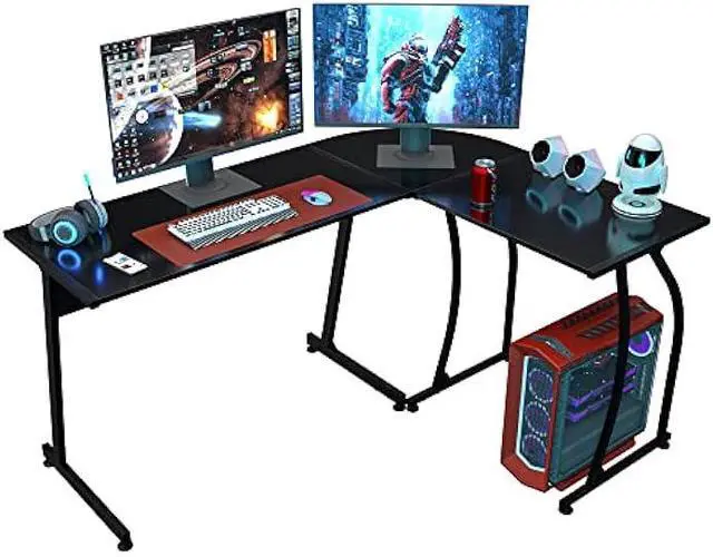 Main image of Super Deal L-Shaped Corner Desk Computer Gaming Desk - 58 Inch Modern Home PC Table Office Writing Workstation, Black