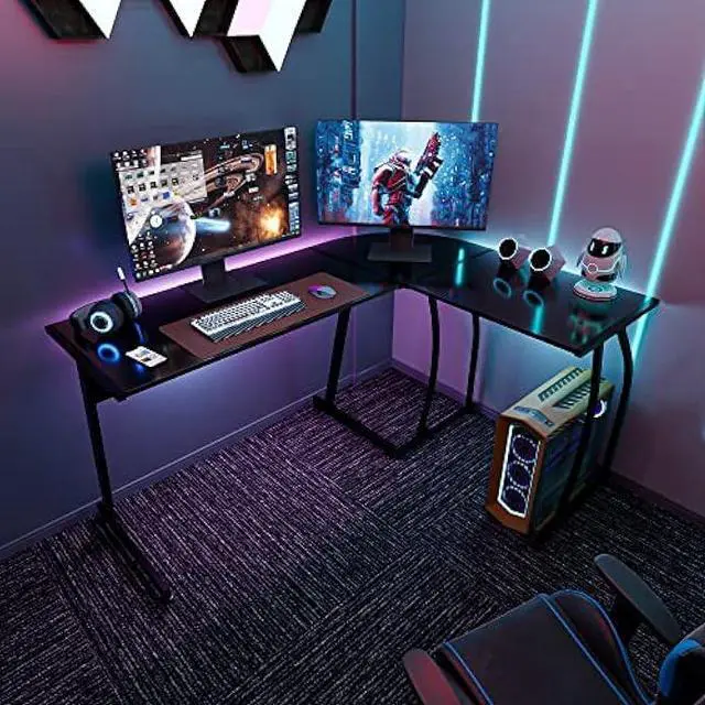 Alt view image 4 of 6 - Super Deal L-Shaped Corner Desk Computer Gaming Desk - 58 Inch Modern Home PC Table Office Writing Workstation, Black