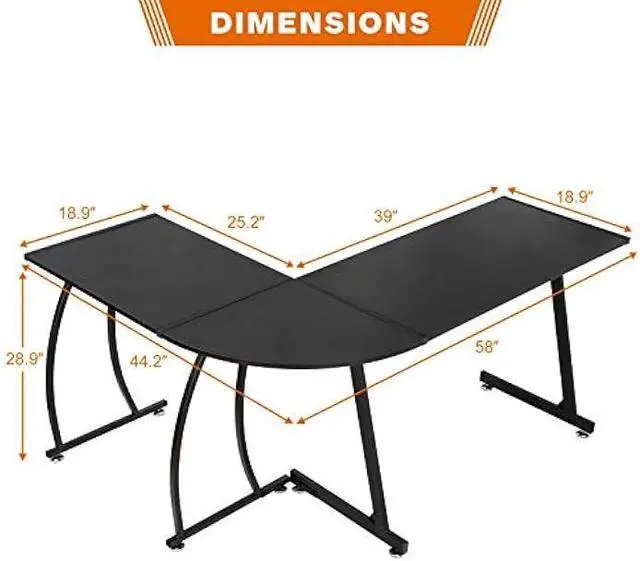 Alt view image 3 of 6 - Super Deal L-Shaped Corner Desk Computer Gaming Desk - 58 Inch Modern Home PC Table Office Writing Workstation, Black