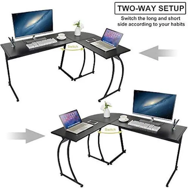 Alt view image 5 of 6 - Super Deal L-Shaped Corner Desk Computer Gaming Desk - 58 Inch Modern Home PC Table Office Writing Workstation, Black