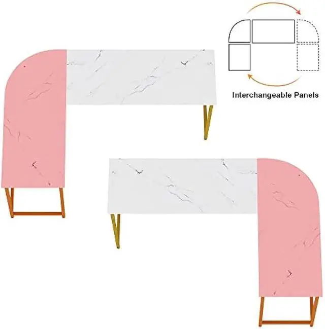 Alt view image 5 of 6 - Weehom L Shaped Computer Desk with Monitor Stand, Reversible Corner Desk for Home Office, Modern PC Workstation Study Writing Table(White and Gold)