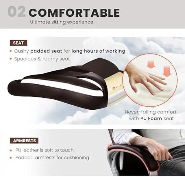 Alt view image 4 of 4 - NEO CHAIR Office Desk Ergonomic Gaming Chair High Back Adjustable Computer Chair with Wheels and Lumbar Support Comfy Leather Executive Swivel (Brown)