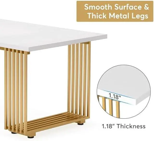 Alt view image 4 of 5 - Tribesigns 70.9 Modern Office Desk, Wooden Computer Desk, White Executive Desk with Gold Metal Legs, Large Workstation for Home Office, Study Writing Desk, Small Conference Table for Meeting Room