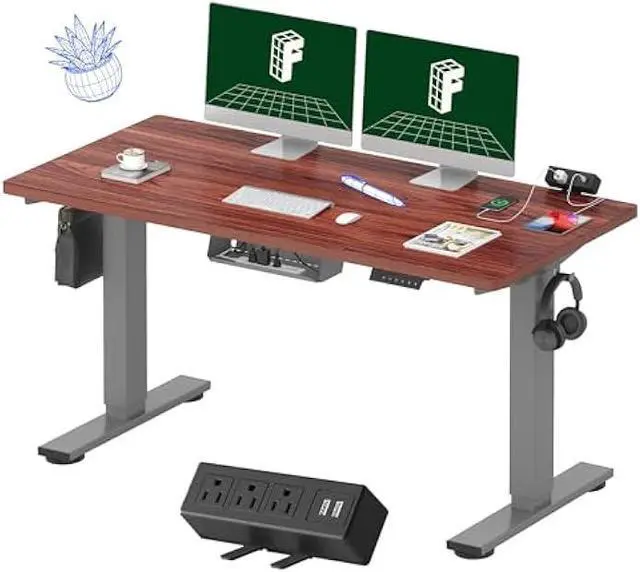 Main image of FLEXISPOT EN2 Whole-Piece Standing Desk with Clamp Power Strip, 55 x 28 Electric Stand Up Height Adjustable Desk with Cable Management (Gray Frame + 55 Mahogany Top, 2 Packages)