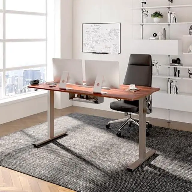 Alt view image 2 of 5 - FLEXISPOT EN2 Whole-Piece Standing Desk with Clamp Power Strip, 55 x 28 Electric Stand Up Height Adjustable Desk with Cable Management (Gray Frame + 55 Mahogany Top, 2 Packages)