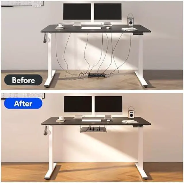 Alt view image 5 of 5 - FLEXISPOT EN2 Whole-Piece Standing Desk with Clamp Power Strip, 55 x 28 Electric Stand Up Height Adjustable Desk with Cable Management (Gray Frame + 55 Mahogany Top, 2 Packages)