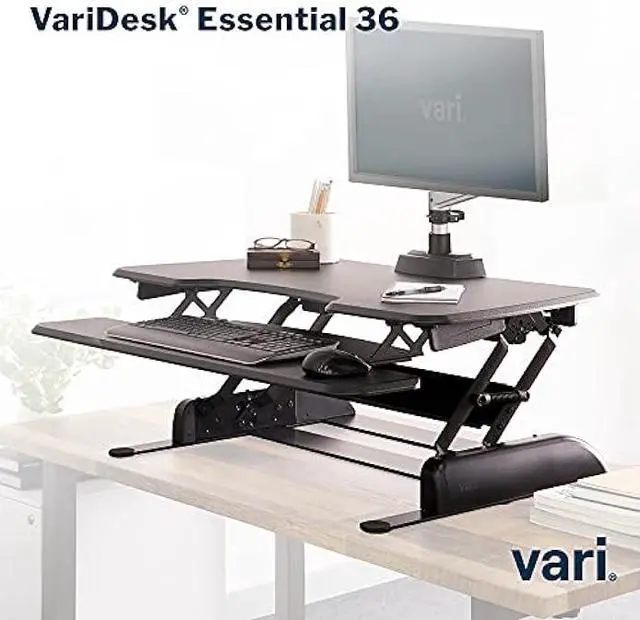 Alt view image 4 of 6 - Vari - VariDesk Essential 36 - Two-Tier Standing Desk Converter for Monitor & Accessories - Height Adjustable Sit Stand Desk - Fully Assembled Monitor Riser for Home Office - 36 Wide, Black