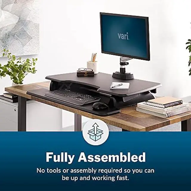 Alt view image 5 of 6 - Vari - VariDesk Essential 36 - Two-Tier Standing Desk Converter for Monitor & Accessories - Height Adjustable Sit Stand Desk - Fully Assembled Monitor Riser for Home Office - 36 Wide, Black