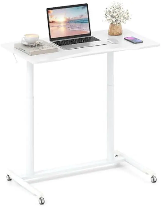 Main image of Tangkula Mobile Standing Desk, C-Shaped Sit Stand Desk with Adjustable Height, Lockable Wheels & Metal Frame, Rolling Laptop Desk, Portable Computer Workstation for Small Space
