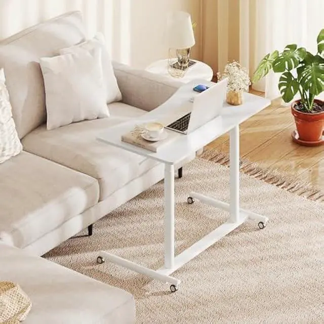 Alt view image 2 of 5 - Tangkula Mobile Standing Desk, C-Shaped Sit Stand Desk with Adjustable Height, Lockable Wheels & Metal Frame, Rolling Laptop Desk, Portable Computer Workstation for Small Space